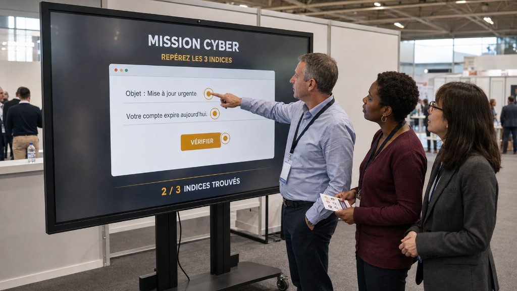 Jeu interactif Mission Cyber sur un écran tactile